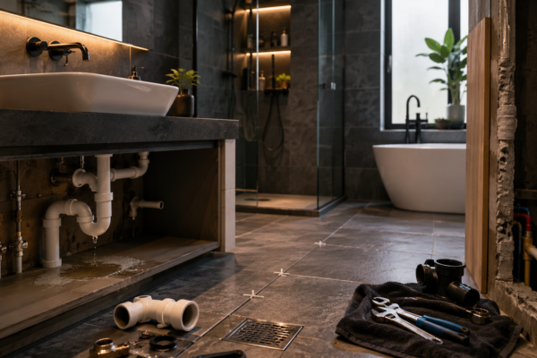 Instalații sanitare pregătite pentru renovarea unei băi moderne