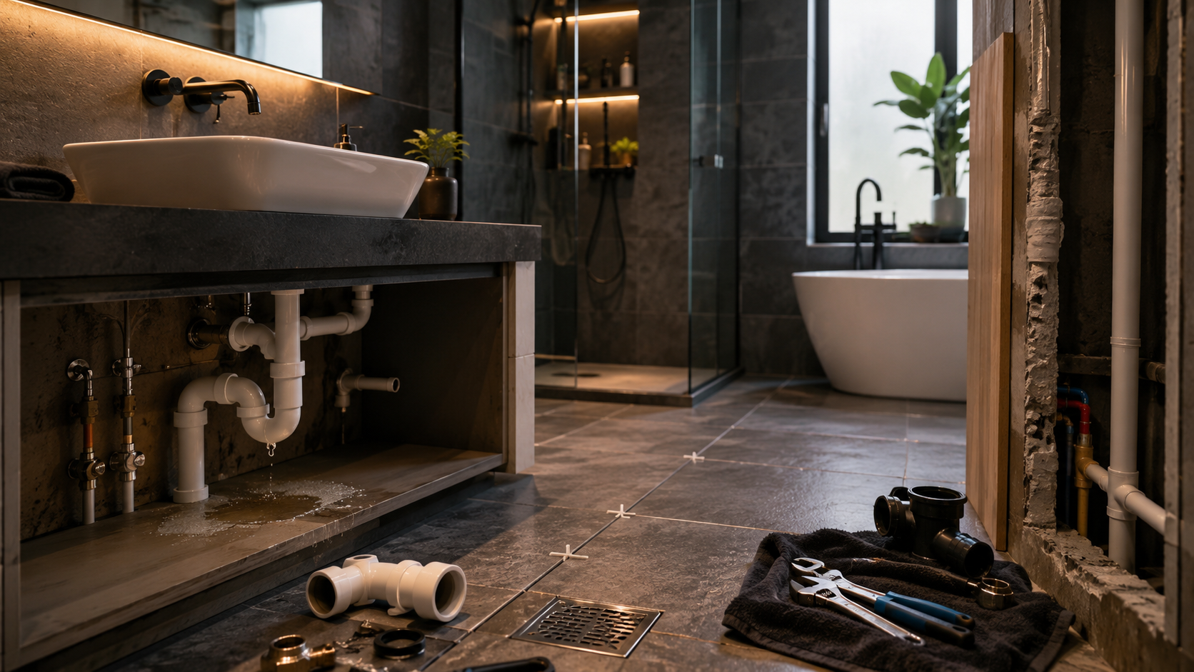 Instalații sanitare pregătite pentru renovarea unei băi moderne